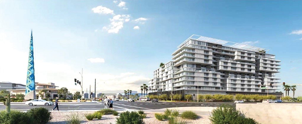 Artist rendering of proposed 14-story apartment building in north Scottsdale.