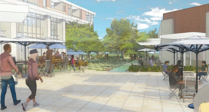 An artist's rendering shows the pedestrian paseo through the planned Greenbelt 88 project in Scottsdale.